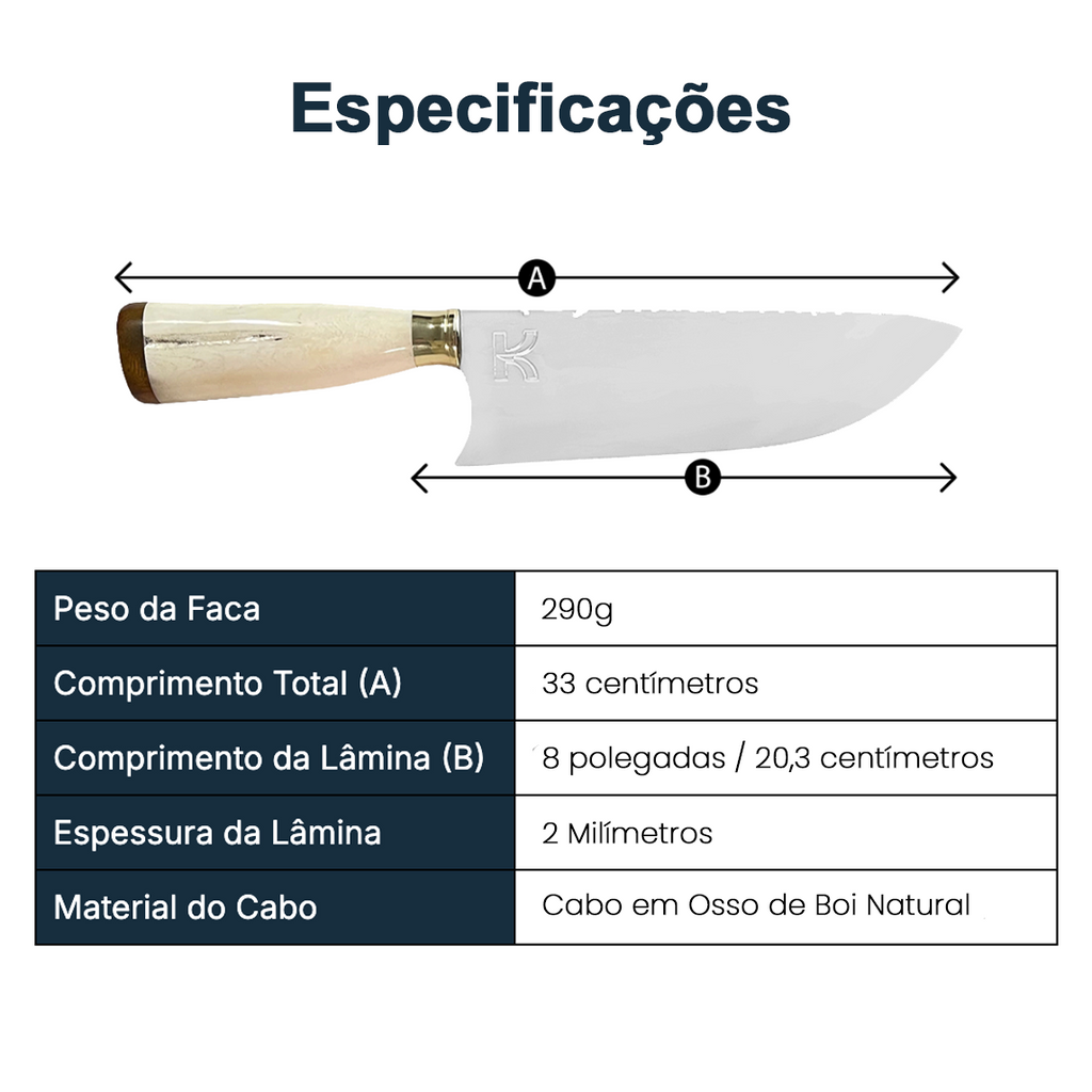 Faca Picanheira Chef 8" Cabo em Osso de Boi