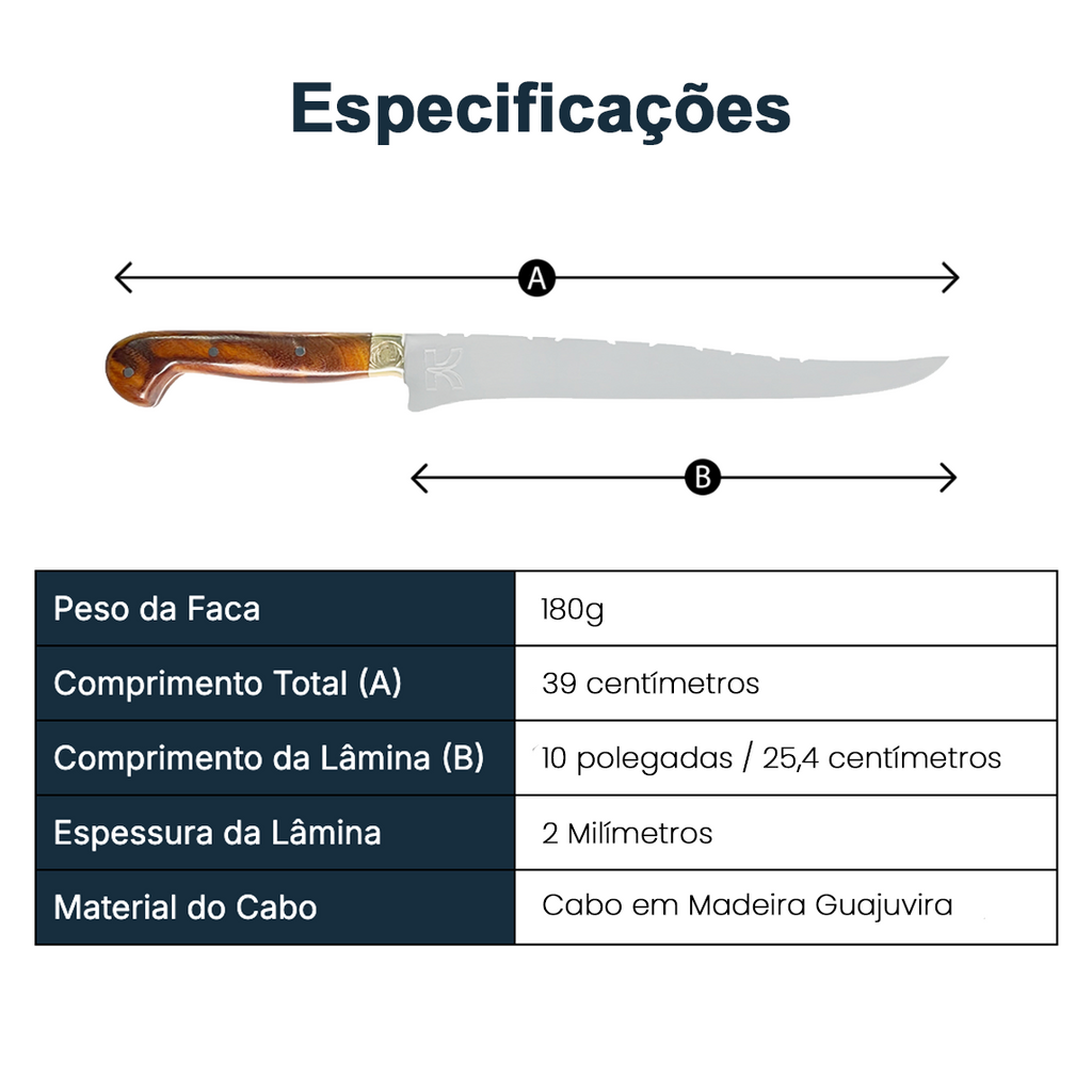 Fileteira 10 Polegadas Cabo Madeira - Cozinha Profissional