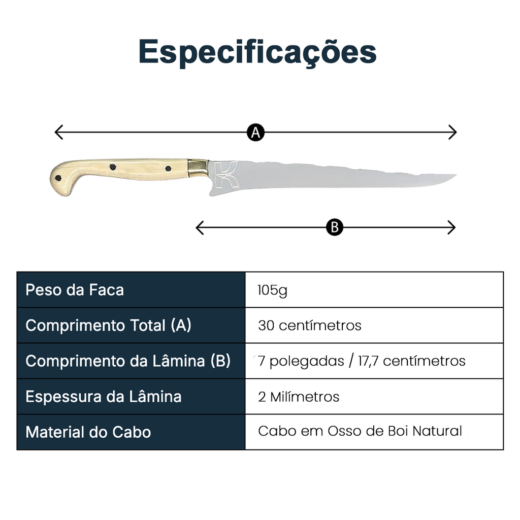 Fileteira 7 Polegadas Cabo Osso - Cozinha Profissional