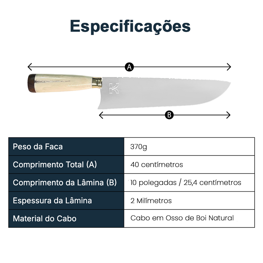 Faca Picanheira Chef 10 Polegadas Cabo Osso - Churrasco