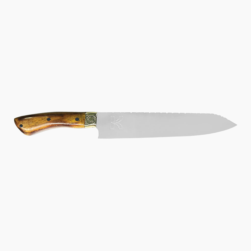 Faca Santoku 8 polegadas com cabo de madeira artesanal para cozinha e churrasco