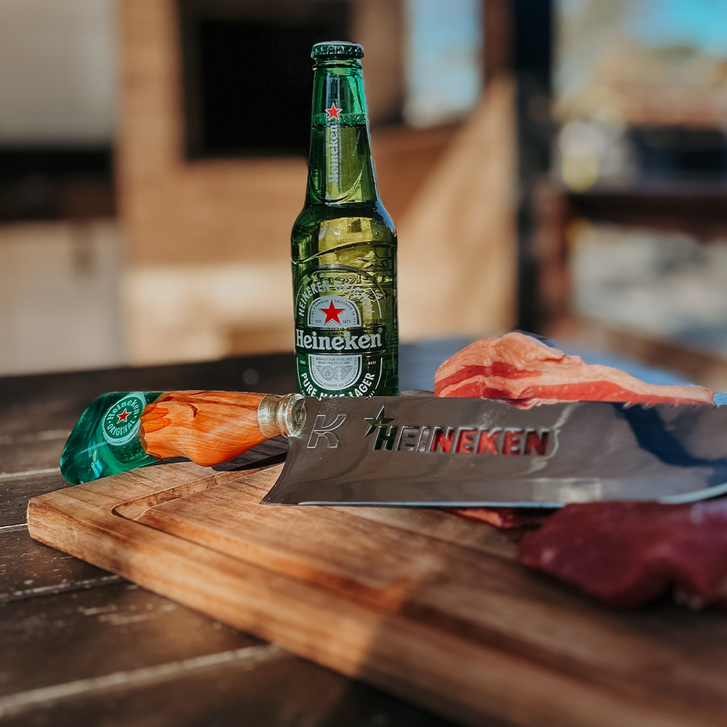 Lâmina afiada em aço inox 420c da faca Heineken 10 polegadas com logo vazado