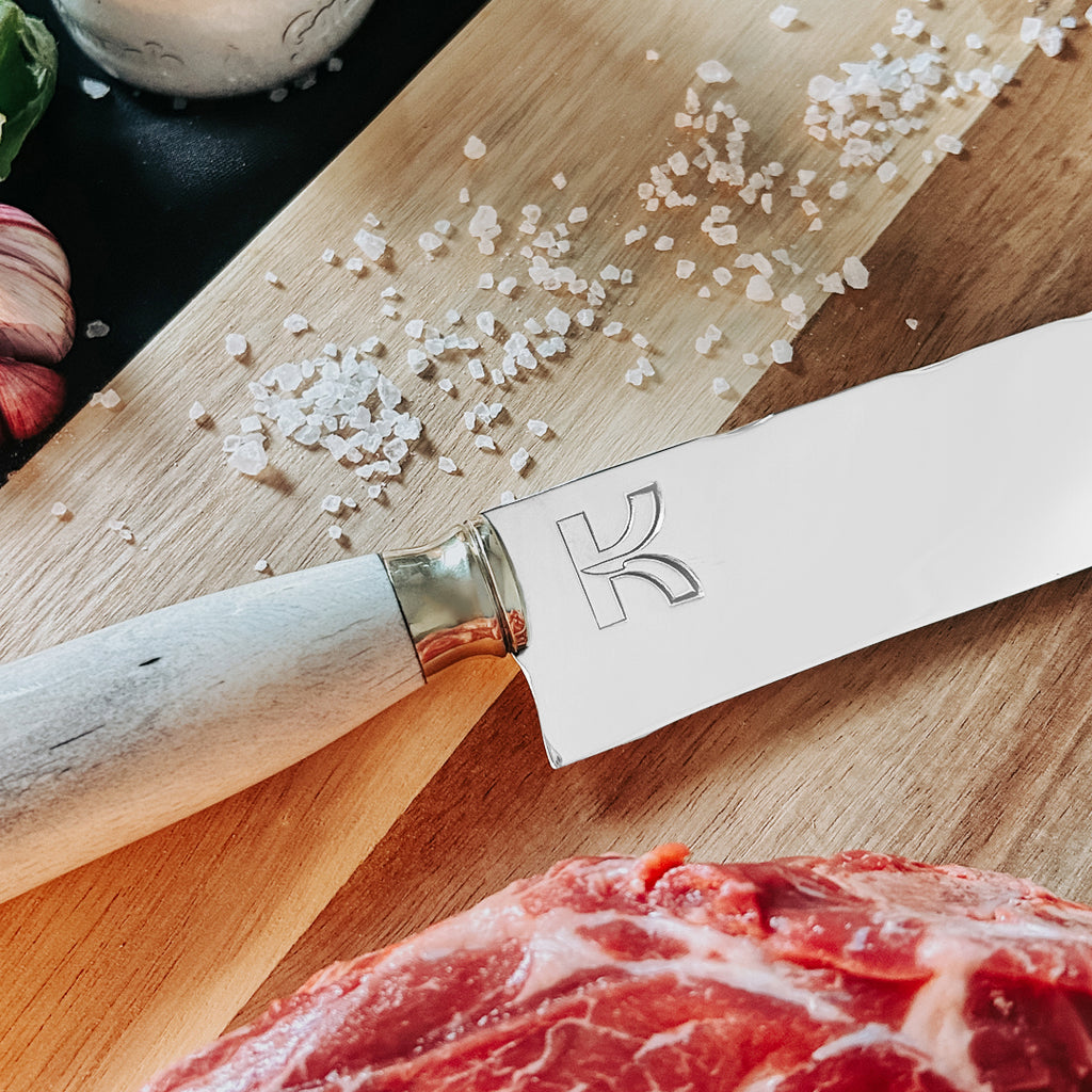 Lâmina afiada em aço inox 420c da faca picanheira 8 polegadas com guarda dourada