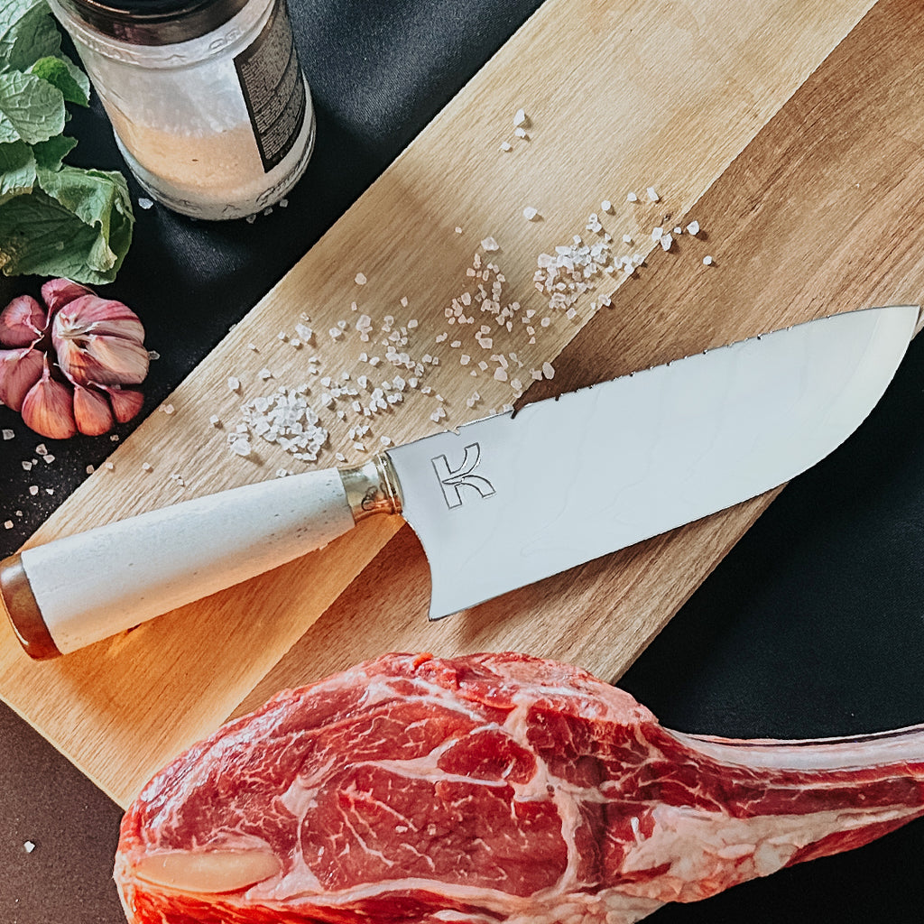 Faca picanheira chef cabo osso cortando carne em churrasco