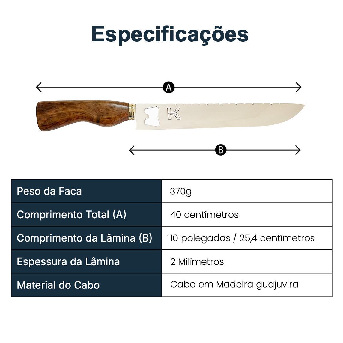 Faca Picanheira Chef 10' c/ abridor de Garrafa